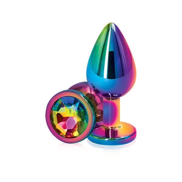 Rear Assets Multicolor Medium Rainbow Plug by NS Novelties, tapered and chrome-plated.