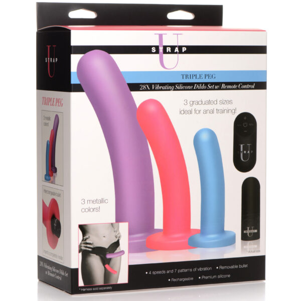 Triple Peg 28x Vibrating Silicone Dildo Set With Remote