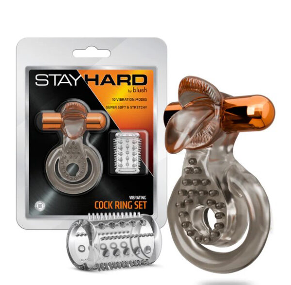 Stay Hard Vibrating Cock Ring Set With Sleeve Textured Sheath