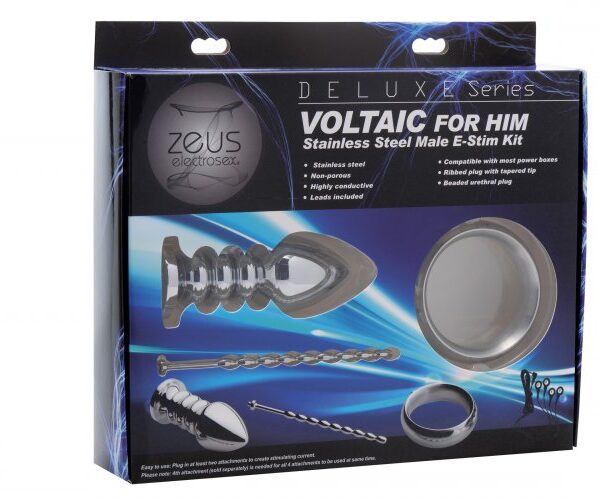 Zeus Deluxe Series Voltaic for Him Stainless Steel Male E-Stim Kit