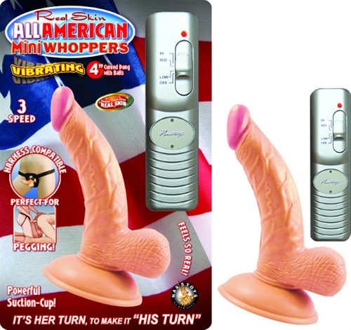 All American Mini Whoppers Vbrating 4-Inch Curved Dong W/balls-Flesh