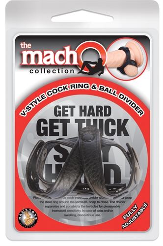 The Macho Collection v-Style Cock Ring and Ball Divider - Black