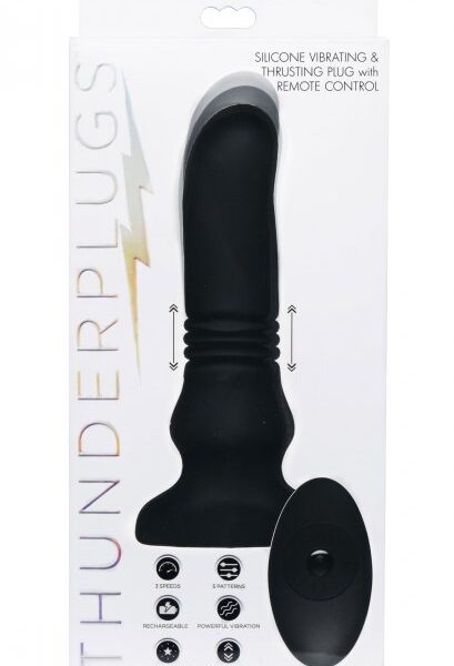 Thunder Plugs Silicone Vibrating and Thrusting Plug - Black