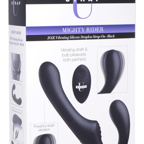 10x Mighty Rider Vibrating Strapless Strap-on Black