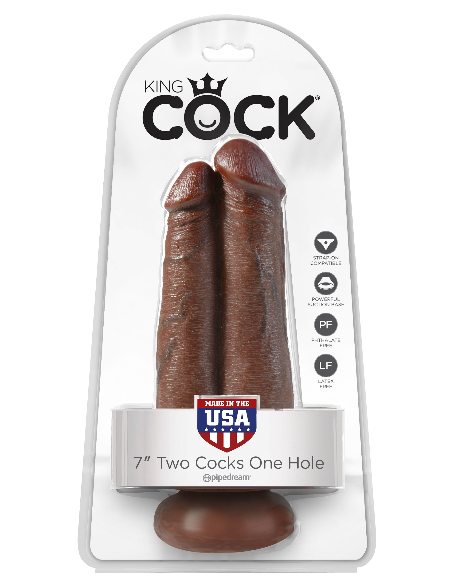 King Cock 7" Two Cocks One Hole - Brown