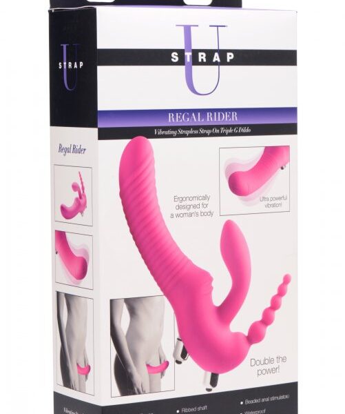 Regal Rider Vibrating Strapless Strap- on Triple G Dildo - Pink