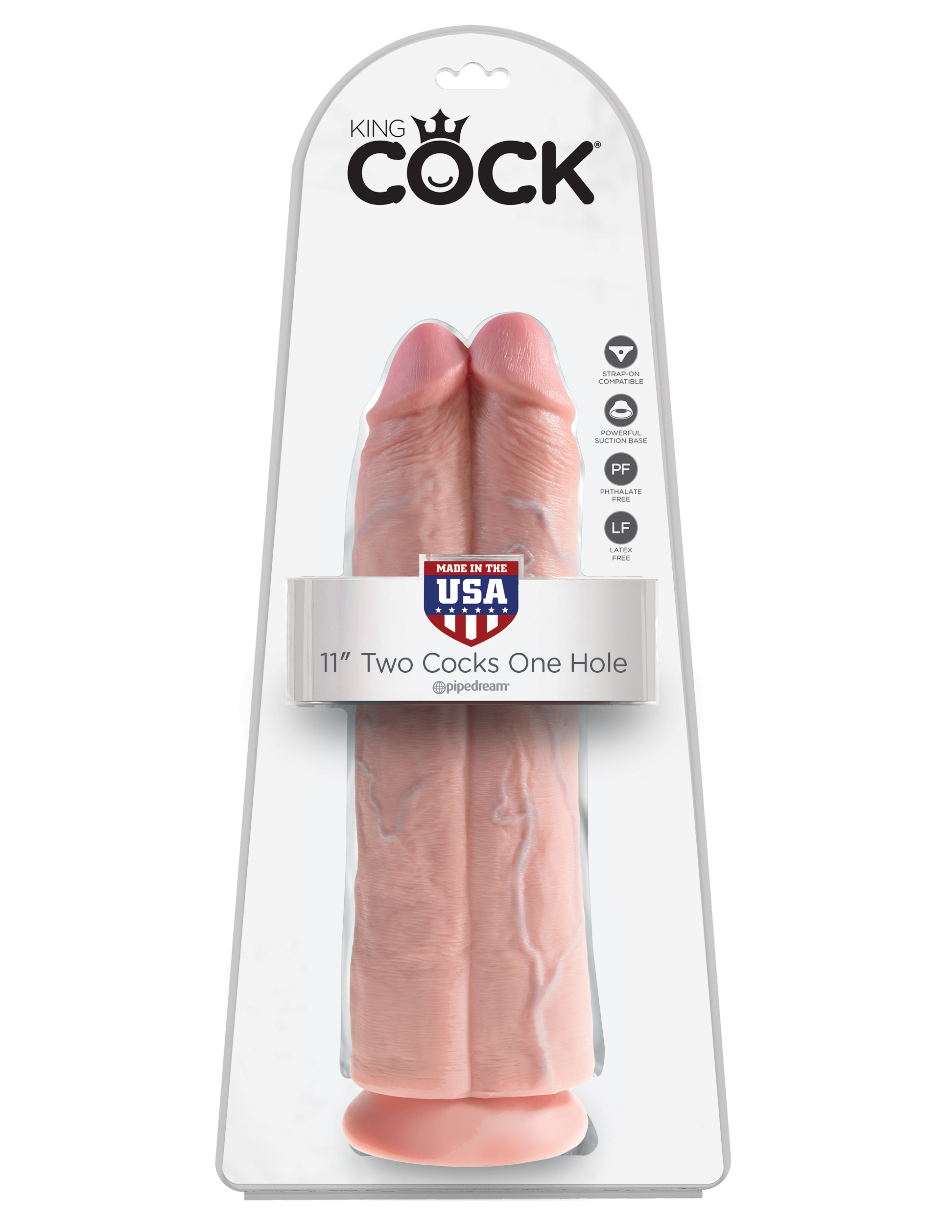 King Cock 11" Two Cocks One Hole - Flesh