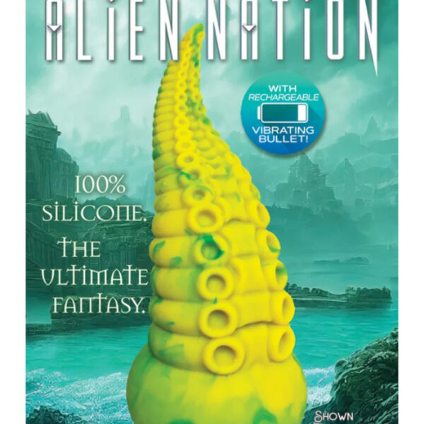 Alien Nation Octopod Silicone Rechargeable Vibrating Creature Dildo - Yellow and Green
