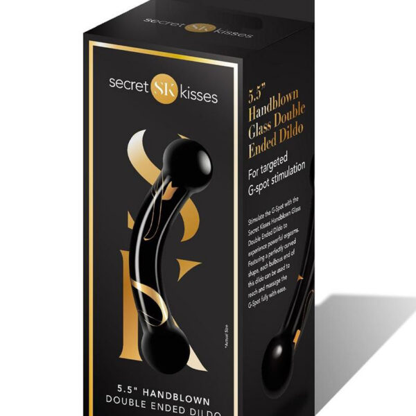 Secret Kisses - 5.5 Inch Handblown Glass Double  Ended Dildo - Black