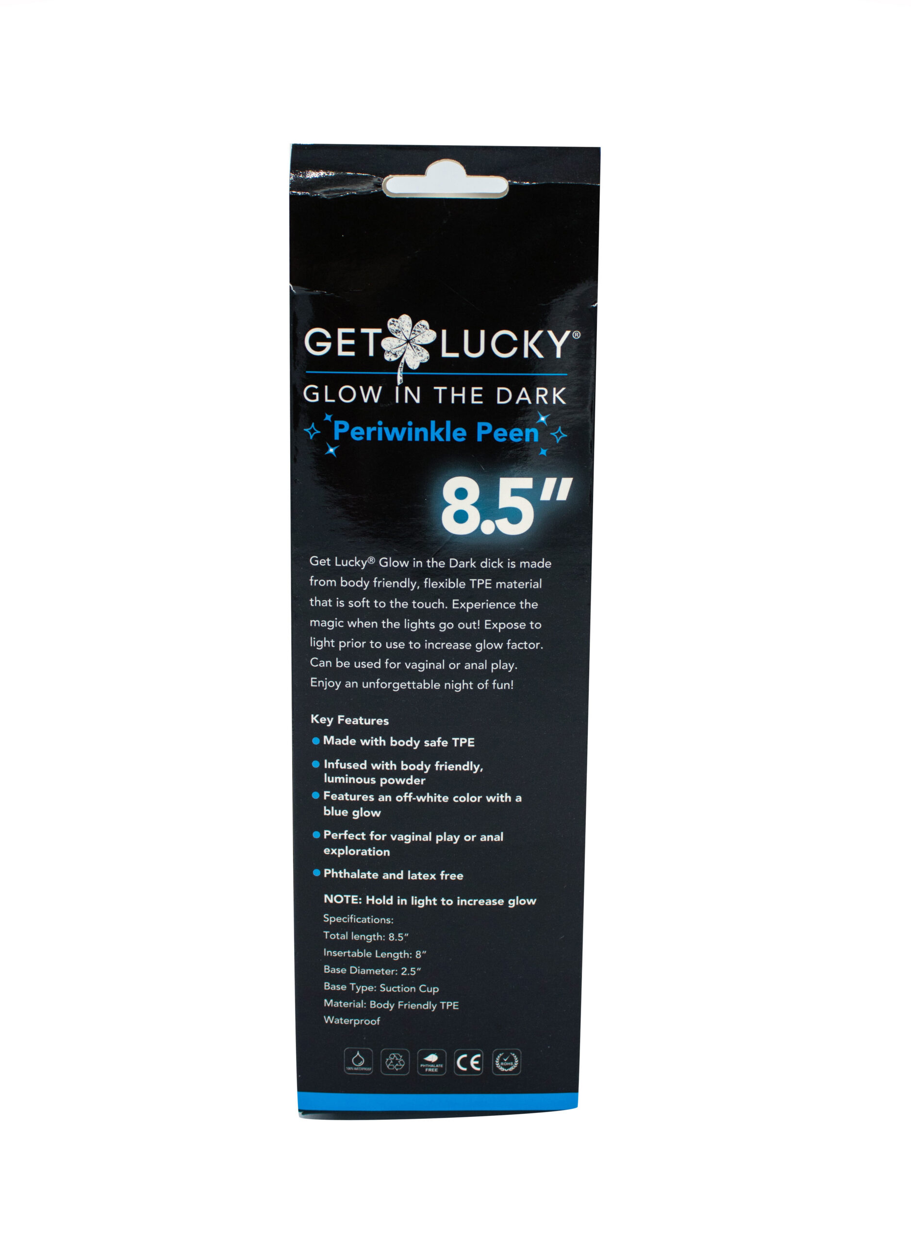 Get Lucky Glow-in-the-Dark Periwinkle Peen 8.5" Dildo