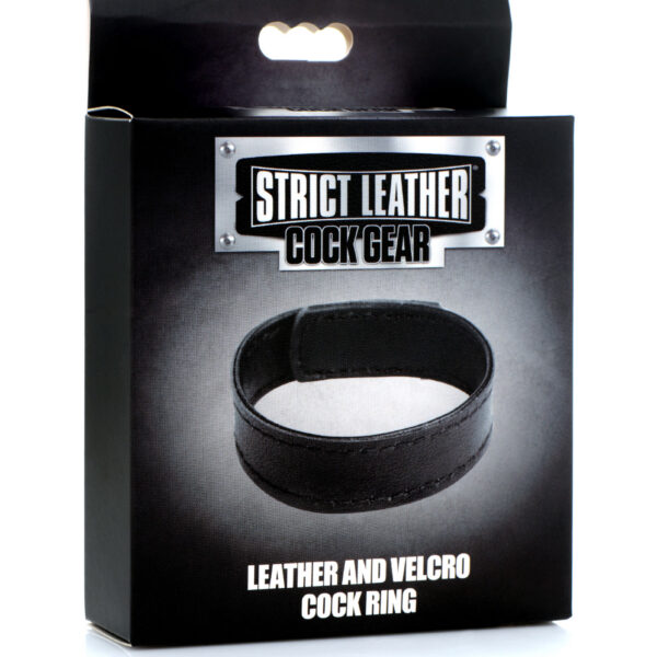 Leather and Velcro Cock Ring - Black