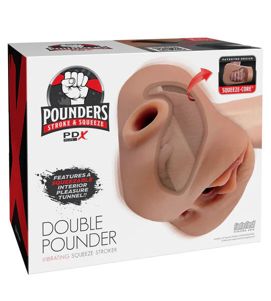 Pdx Plus Double Pounder Vibrating Squeeze Stroker - Brown