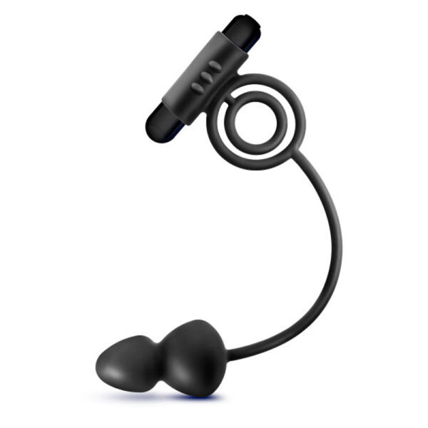 Anal Adventures- Platinum - Silicone Anal Ball  With Vibrating C-Ring- Black