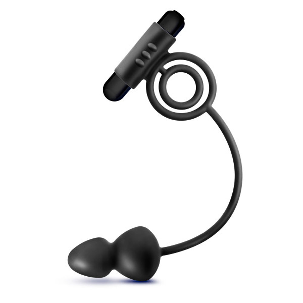 Anal Adventures- Platinum - Silicone Anal Ball With Vibrating C-Ring- Black