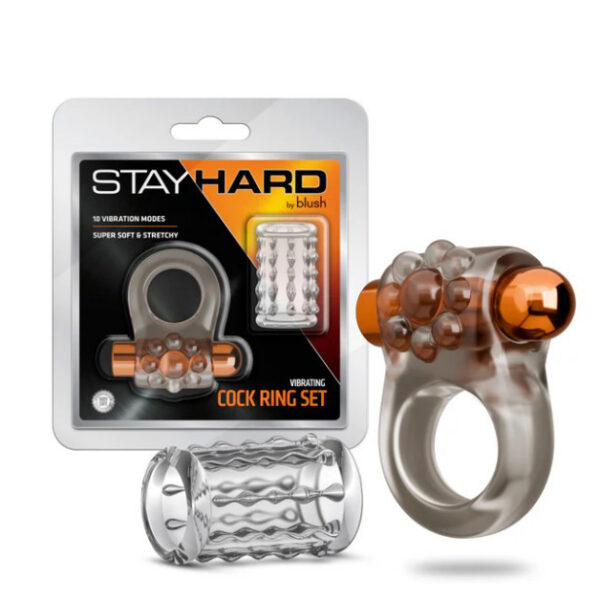 Stay Hard Vibrating Cock Ring Set With Sleeve Textured Sheath