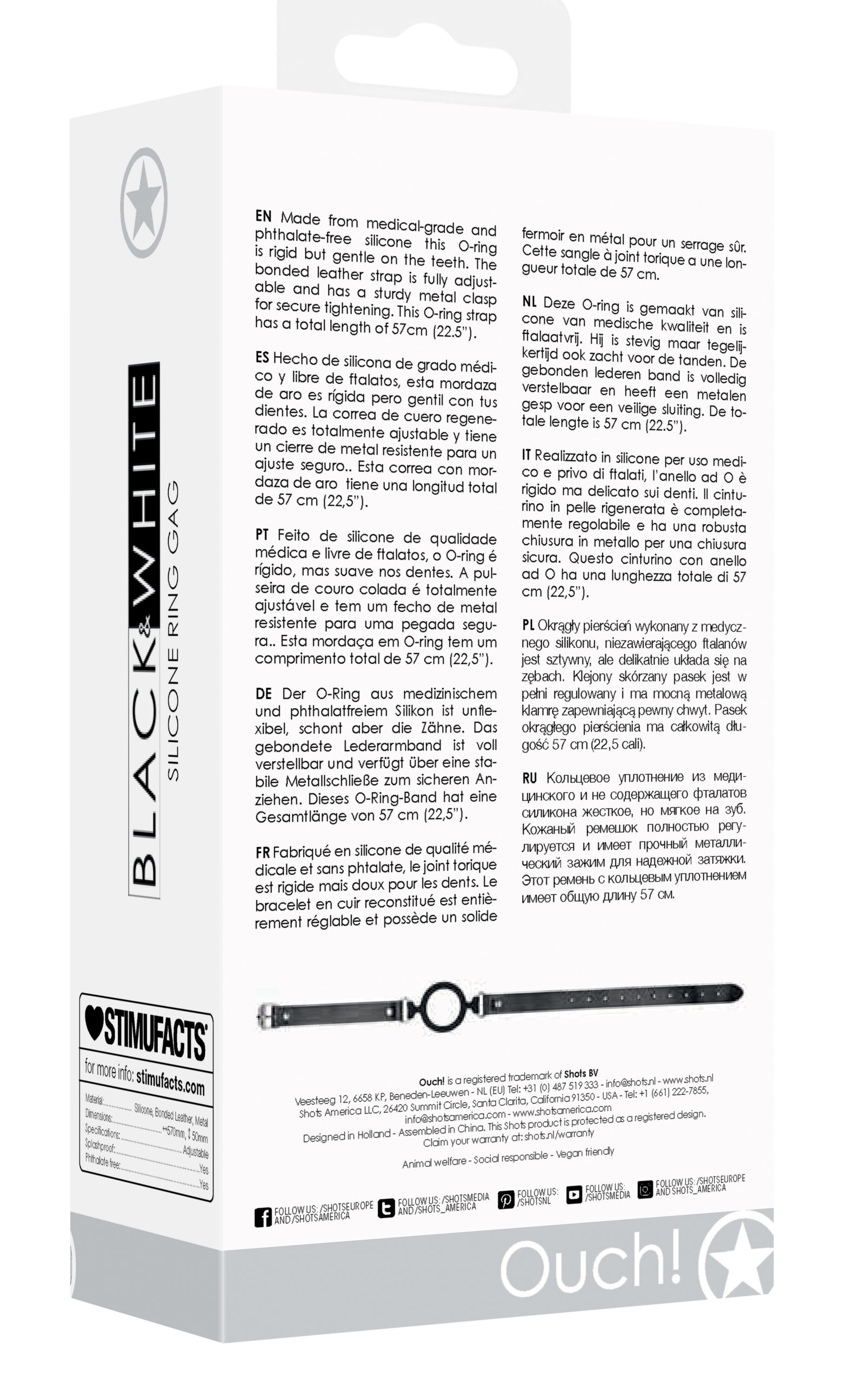 Silicone Ring Gag With Adjustable Bonded Leather Staps - Black