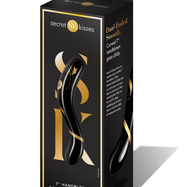 Secret Kisses - 7 Inch Handblown Double Ended Dildo - Black