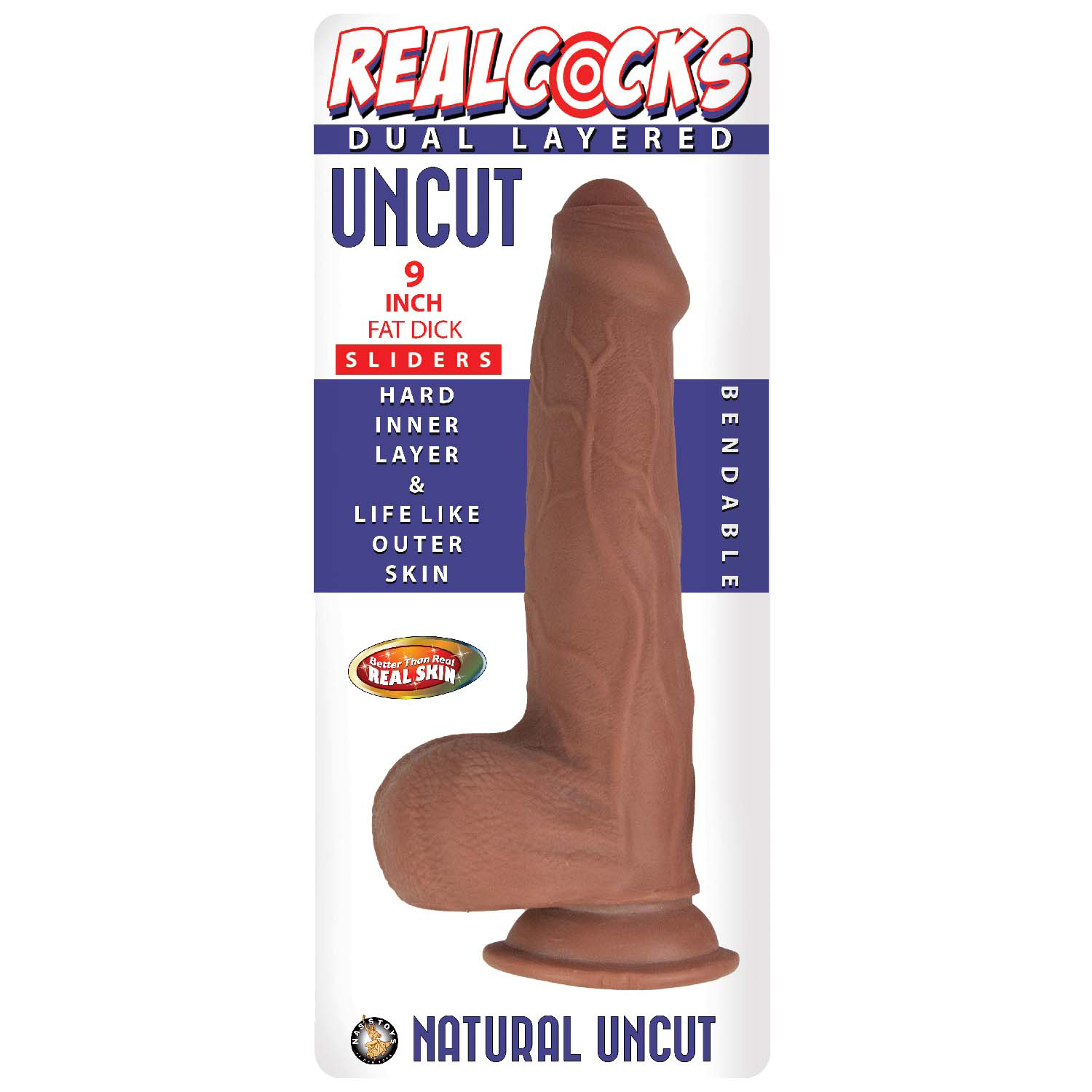 Real Cock Dual Layered Sliders Uncut 9 Inch - Brown