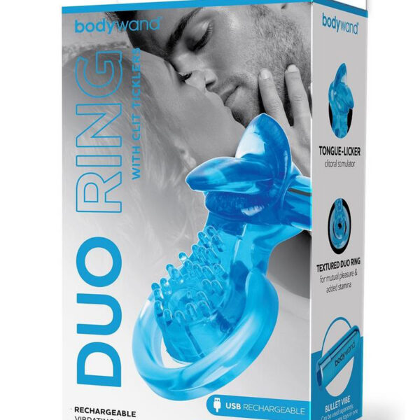 Bodywand Rechargeable Duo Ring With Clit Tickler - Blue