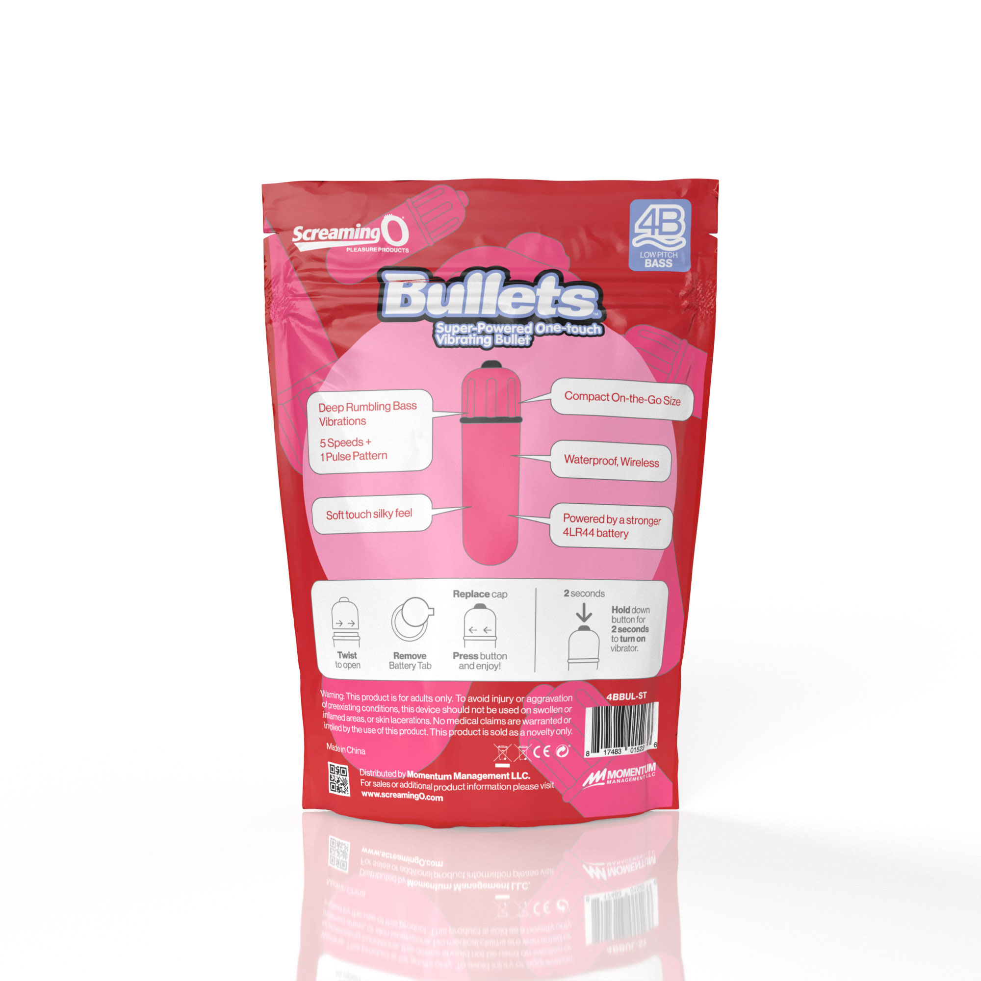 Screaming O 4b - Bullet - Super Powered One Touch Vibrating Bullet - Strawberry
