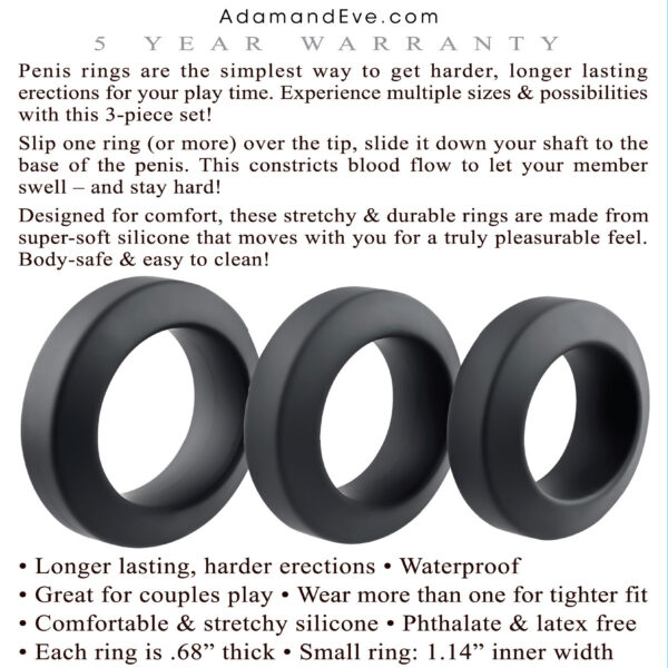 Adam's 3-Piece Penis Ring Set - Black