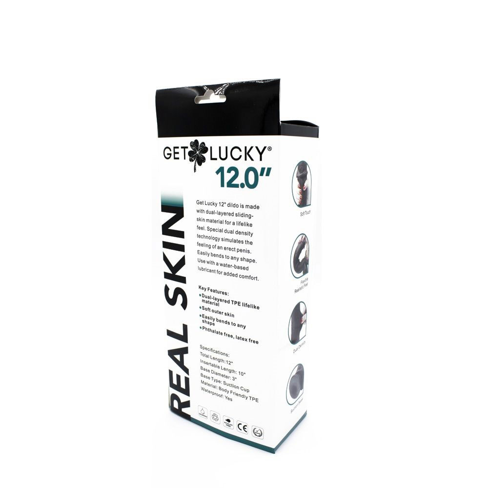 Get Lucky Real Skin 12 Dual Layer Dildo Dark Brown