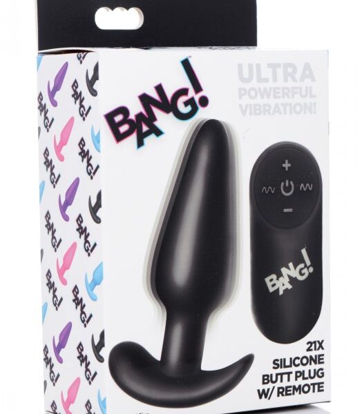 21x Silicone Butt Plug With Remote - Black